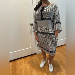 Hale Bob Black and White Hexagon Pattern Dress